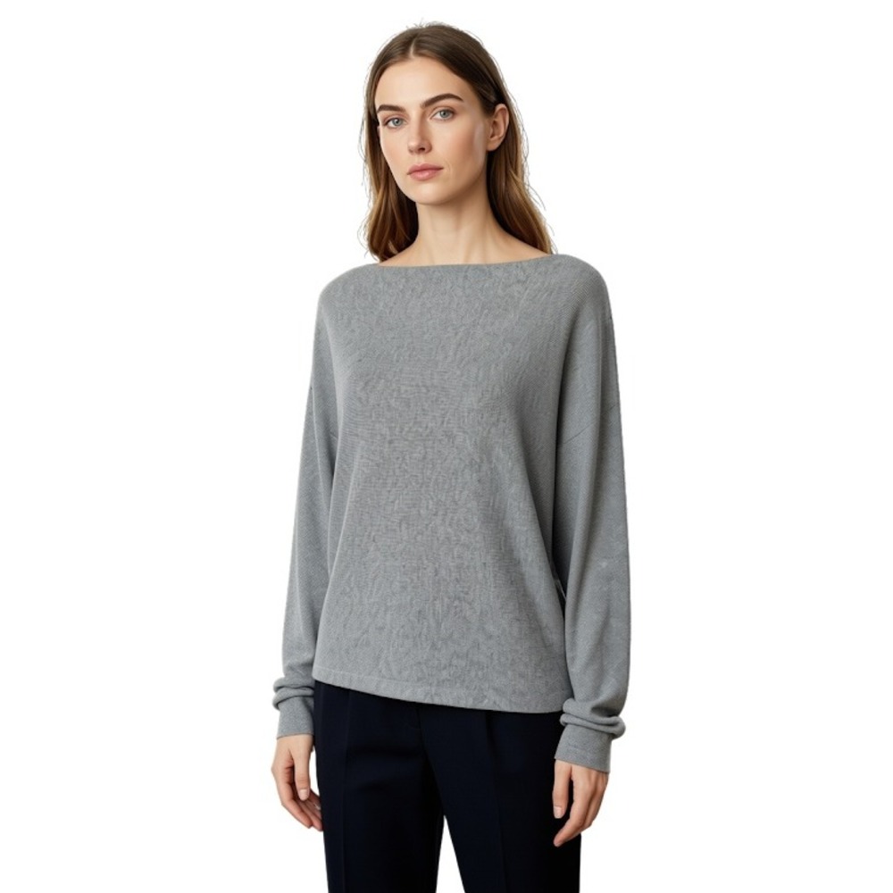Vince Womens Heather Grey Boatneck Ribbed Knit Sweater V990384391 Medium